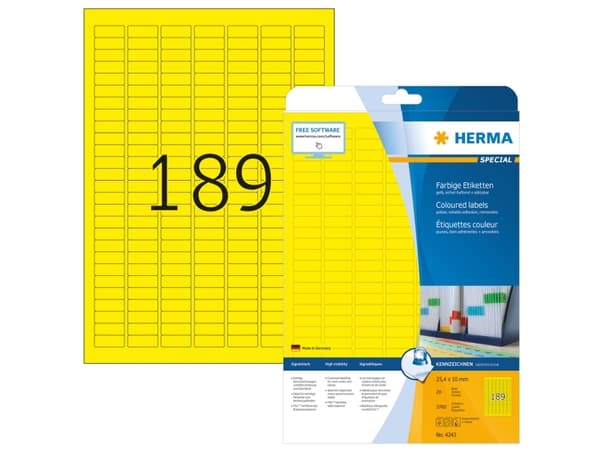 HERMA Spesial - Papir - matt - permanent selvklebende - gul - 25,4 x 10 mm 3780 etikett(er) (20 ark x 189) etiketter