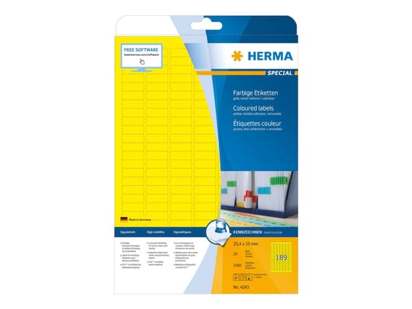 HERMA Special - Papper - matt - permanent självhäftande - gul - 25.4 x 10 mm 3780 etikett (er) (20 ark x 189) etiketter