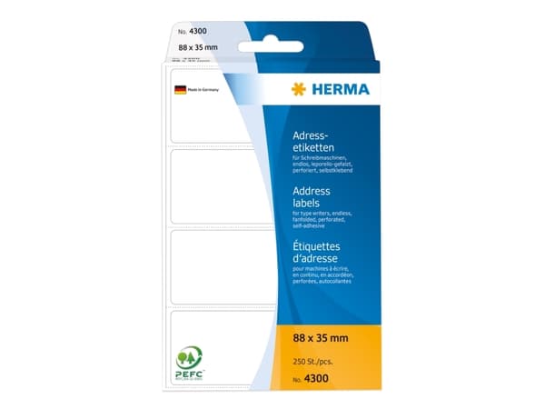 HERMA - Papper - självhäftande - vit - 88 x 35 mm 250 etikett (er) etiketter