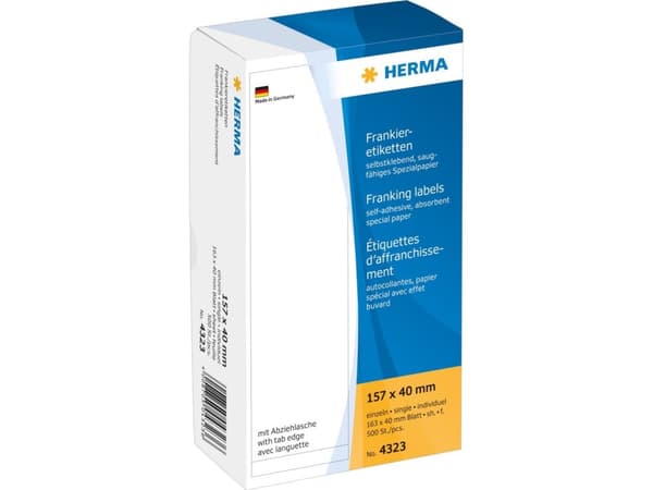 HERMA Franking labels - Papper - matt - självhäftande - vit - 157 x 40 mm 500 etikett (er) (500 ark x 1) etiketter