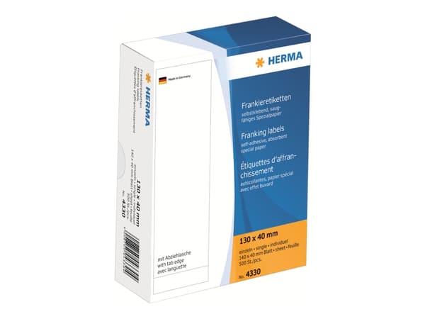 HERMA Franking labels - Papir - selv-adhesiv - hvit - 130 x 40 mm 500 etikett(er) (500 ark x 1) merkelapper