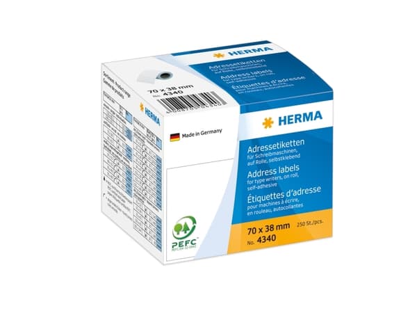 HERMA 4340 etiket hvid 70x38mm - manuelle adresseetiketter - på rulle