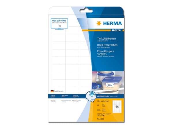 HERMA Special - Vit - 38.1 x 21.2 mm 1625 etikett (er) (25 ark x 65) permanenta självhäftande matta pappersetiketter för djupfryst