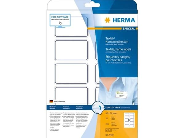 HERMA Special - Silke - fjernbart selv-adhesiv - hvitt med blå kant - 80 x 50 mm 200 etikett(er) (20 ark x 10) kunstige navneskiltetiketter