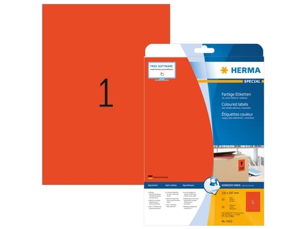 HERMA Special - Papir - matt - permanent selv-adhesiv - rød - A4 (210 x 297 mm) 20 etikett(er) (20 ark x 1) merkelapper