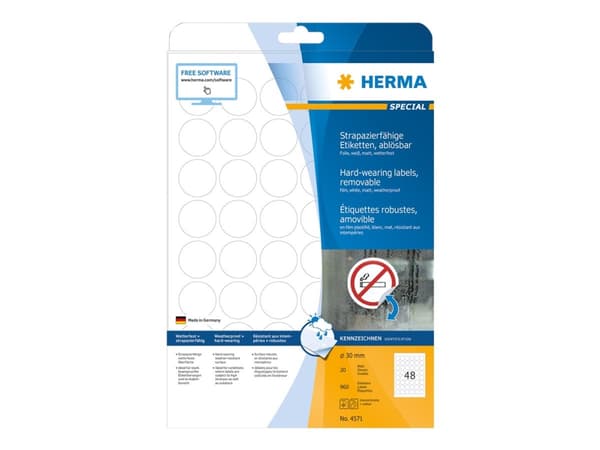 HERMA 4571, Valkoinen, Irroitettava, A4, -30 - 80 °C, 3,5 cm, 960 kpl