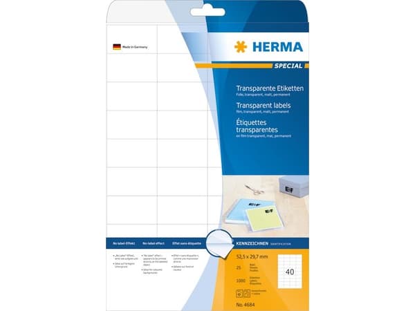 HERMA Special - Matt - permanent självhäftande - transparent - 52.5 x 29.7 mm 1000 etikett (er) (25 ark x 40) filmetiketter