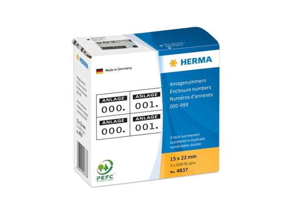 HERMA - Svart, vit - 15 x 22 mm 2000 etikett (er) (1000 ark x 2) självhäftande nummeretiketter