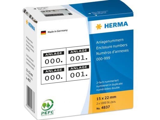 HERMA - Svart, vit - 15 x 22 mm 2000 etikett (er) (1000 ark x 2) självhäftande nummeretiketter