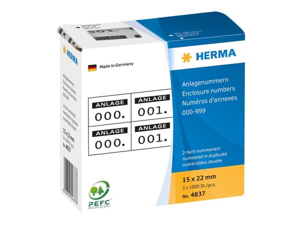 HERMA - Svart, vit - 15 x 22 mm 2000 etikett (er) (1000 ark x 2) självhäftande nummeretiketter