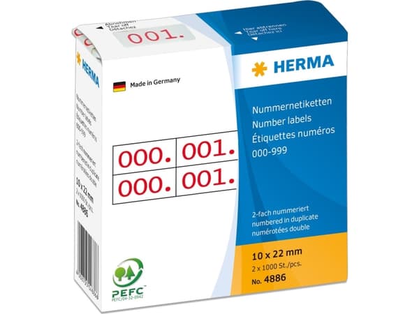 HERMA - Rød - 10 x 22 mm 2000 etikett(er) (1000 ark x 2) selvklebende nummeretiketter