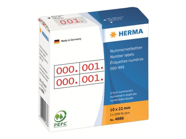 HERMA - Rød - 10 x 22 mm 2000 etikett(er) (1000 ark x 2) selvklebende nummeretiketter