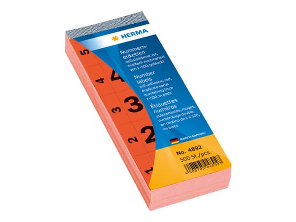 HERMA - Dekorasjonsklister - tall 1-500 - 2.8 x 5.6 cm - 100 ark - rød - papir