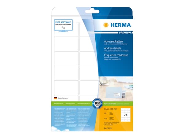 HERMA 5029, Valkoinen, Paperi, Laser/Inkjet, Matta, Kiinteä, Pyöristetty suorakulmio