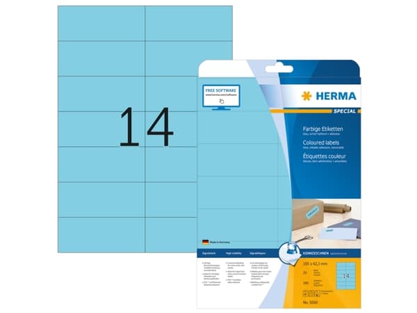 HERMA Special - Papir - matt - permanent selv-adhesiv - blå - 105 x 42.3 mm 280 etikett(er) (20 ark x 14) merkelapper