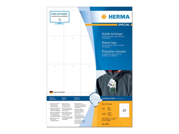 HERMA 6871, Valkoinen, Suorakulmio, Paperi, Saksa, Laser/Inkjet, 4,2 cm