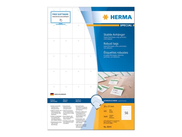 HERMA 8044, Valkoinen, Suorakulmio, Paperi, Saksa, Laser/Inkjet, 3 cm