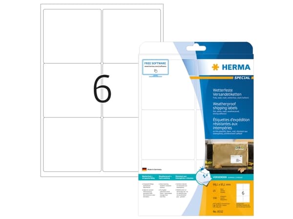 HERMA Special - Polyester - matt - selvklebende med ekstra styrke - hvit - 99.1 x 93.1 mm 150 etikett(er) (25 ark x 6) forsendelsesfilmetiketter