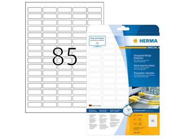HERMA 8337, Valkoinen, Itse kiinnittyvä tulostintarra, A4, Laser, Kiinteä, Matta