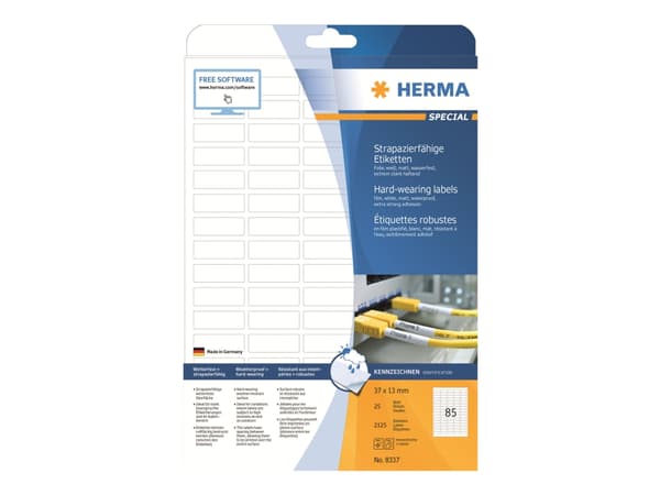 HERMA 8337, Valkoinen, Itse kiinnittyvä tulostintarra, A4, Laser, Kiinteä, Matta
