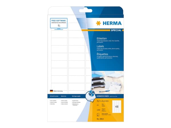 HERMA Special - Papir - matt - permanent selv-adhesiv - belagt - hvit - 45.7 x 21.2 mm - 90 g/m² - 1200 etikett(er) (25 ark x 48) merkelapper