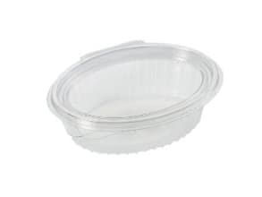 Salatbakke Clearshow 250 ml 150x112x45 mm oval hængslet låg RPET Klar,50 stk/ps - (50 stk.)