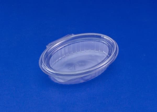 Salatbakke Clearshow 250 ml 150x112x45 mm oval hængslet låg RPET Klar,50 stk/ps - (50 stk.)