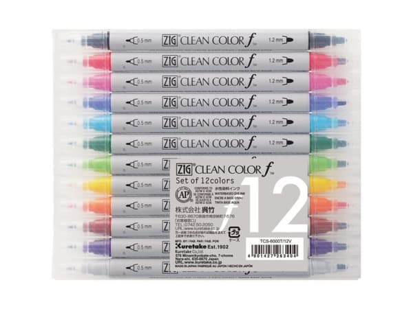 ZIG Clean Color Pen F med 12 färger (set)