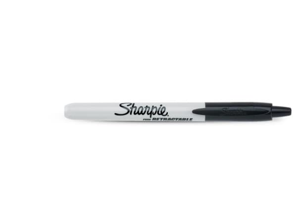Sharpie Fine Retractable, Svart, Fin spets, Svart, Grå, Fin, 1 mm, Kartong, Läder, Metall, papper, Plast, Sten, Trä