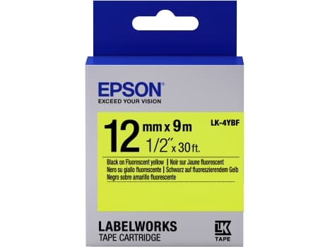 Epson LabelWorks LK-4YBF - Svart på gult - Rull (1,2 cm x 2,9 m) 1 kassett(er) merketape - for LabelWorks LW-1000, 300, 400, 600, 700, 900, K400, Z50