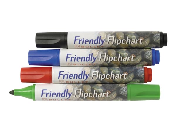 Ballograf Friendly Flipchart - Markør - ikke-permanent - for flippover - assorterte farger - vannbasert blekk - fin (en pakke 4)