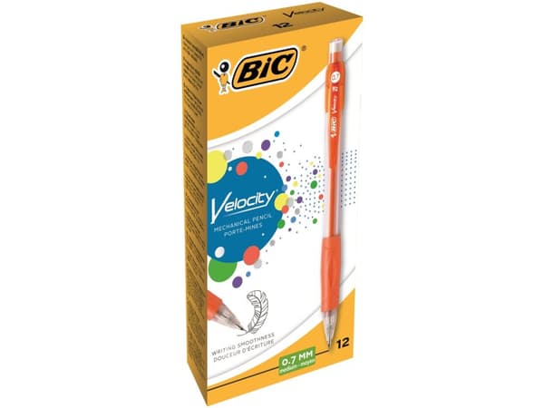 BIC Velocity, Flerfarget, Blå, Oransje, Rosa, Lilla, Gult, 2HB, 0,7 mm, Rund, Uttrekkbar