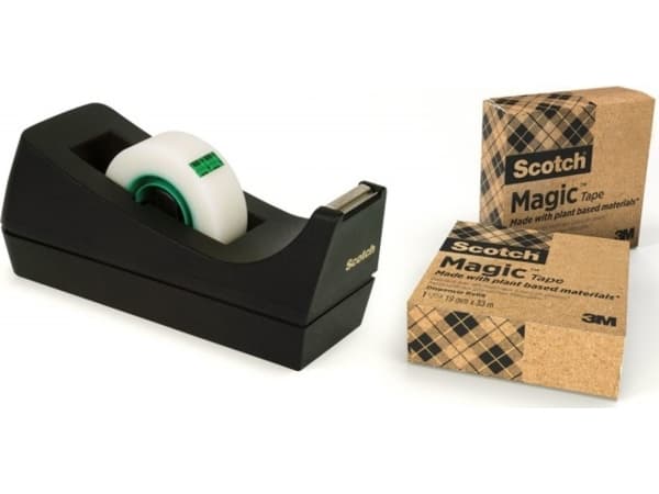Scotch C38 + Scotch Magic 900 Greener Choice - Dispenser med kontortape (3 ruller) - skrivebord - 19 mm x 33 m - svart dispenser