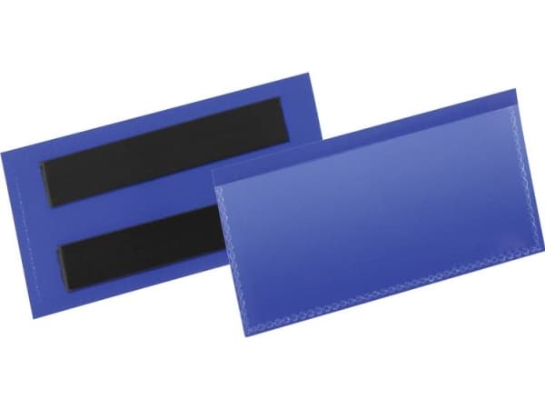Hyldeforkant lagerlomme/etiketholder med magnet 100x38 mm blå - (50 stk.)