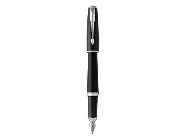 Parker Urban, Svart, Krom, Påfyllning med bläckpatronssystem, Blå, Gjuten aluminium, mässing, Krom, Rund spets, Rostfritt stål