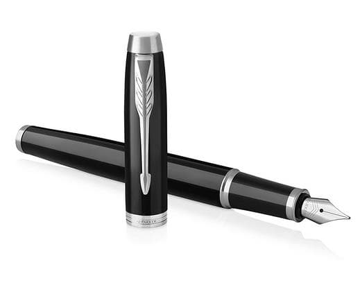 Parker IM, Svart, Krom, Påfyllning med bläckpatronssystem, Blå, mässing, Lack, Rund spets