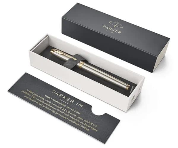 Parker IM, Borstat stål, Påfyllning med bläckpatronssystem, Blå, Gjuten aluminium, mässing, Metall, Rund spets, Rostfritt stål