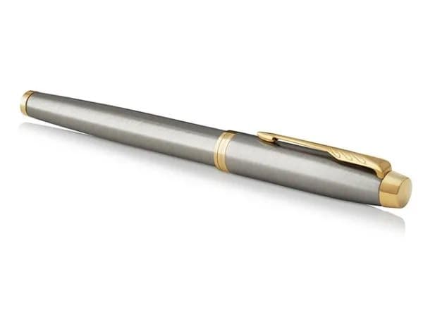 Parker IM, Borstat stål, Påfyllning med bläckpatronssystem, Blå, Gjuten aluminium, mässing, Metall, Rund spets, Rostfritt stål