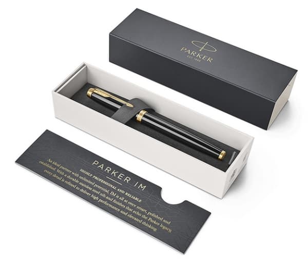 Parker IM, Svart, Guld, Påfyllning med bläckpatronssystem, Blå, mässing, Lack, Rund spets