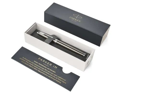 Parker IM, Brun, Påfyllning med bläckpatronssystem, Blå, mässing, Rund spets, Rostfritt stål