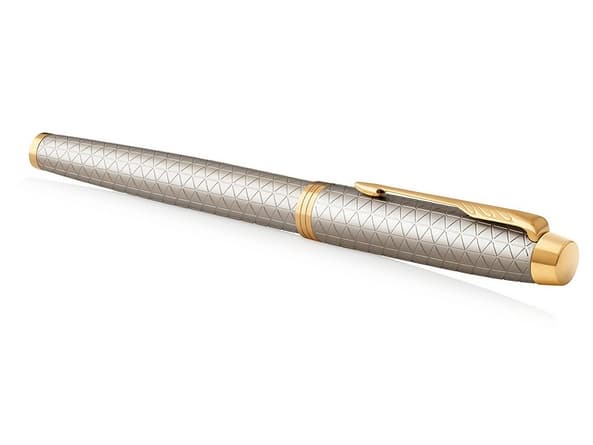 Parker IM, Guld, Silver, Påfyllning med bläckpatronssystem, Blå, Gjuten aluminium, mässing, Metall, Rund spets, Rostfritt stål