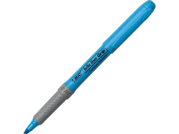 BIC brite liner Grip - Överstrykningspenna - fluorescerande blå - vattenbaserat bläck - 1.6-3.4 mm - fin (paket om 12)
