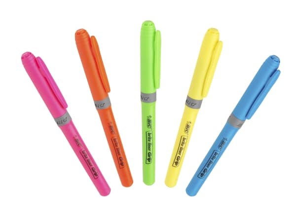 BIC brite liner Grip - Markeringspenn - fluorescerende grønn - vannbasert blekk - 1.6-3.4 mm - fin og bred (en pakke 12)