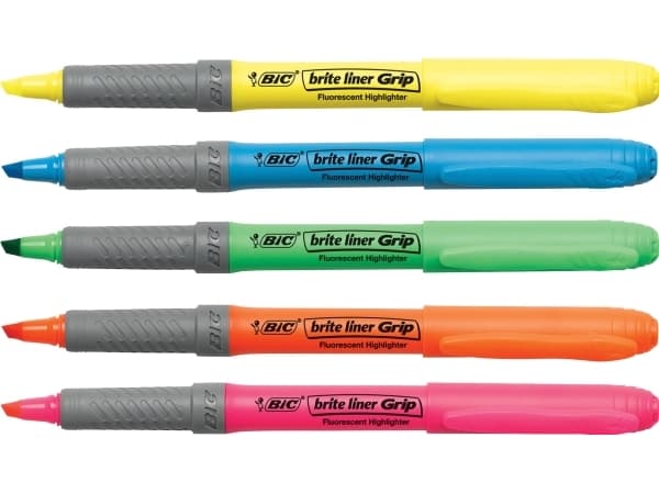 BIC brite liner Grip - Markeringspenn - fluorescerende grønn - vannbasert blekk - 1.6-3.4 mm - fin og bred (en pakke 12)