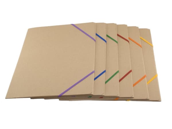 Mappe A4m/elastisk papp m/3 klaffer Natur, Ass.320x3x245mm 0,09kg (1stk) - (48stk)
