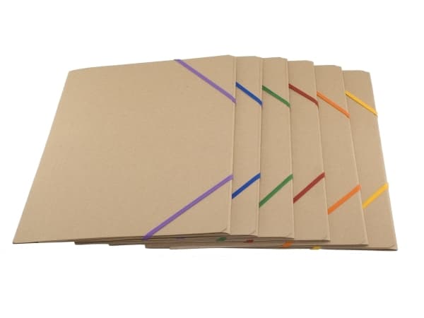 Mappe A4m/elastisk papp m/3 klaffer Natur, Ass.320x3x245mm 0,09kg (1stk) - (48stk)