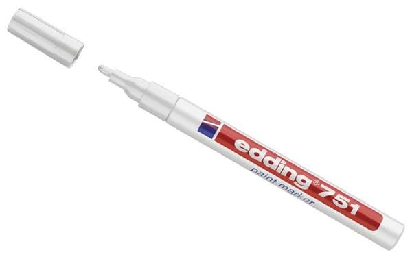 Paintmarker Edding® 751 permanent hvid rund spids 1-2 mm - (10 stk.)