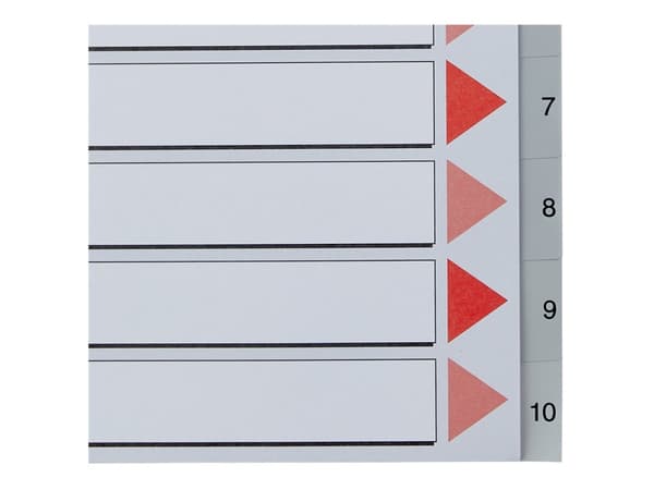 Esselte 100124, Numeroitu välilehtihakemisto, Polypropeeni (PP), Harmaa, Punainen, Valkoinen, Muotokuva, A4+, 0.12 mm
