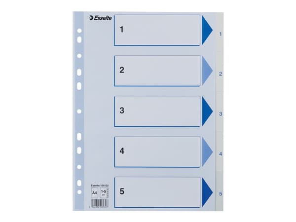 Esselte 100132, Numeroitu välilehtihakemisto, Polypropeeni (PP), Sininen, Valkoinen, Muotokuva, A4, 0.12 mm