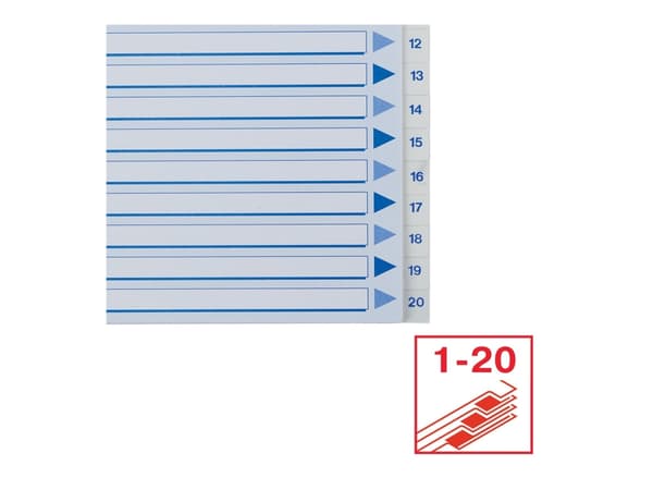 Esselte 100138, Numeroitu välilehtihakemisto, Polypropeeni (PP), Sininen, Valkoinen, Muotokuva, A4, 0.12 mm